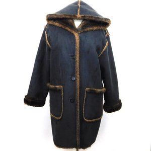 NWOT Jones of New York "Reversible" Black Faux Suede/Fur Hooded Coat